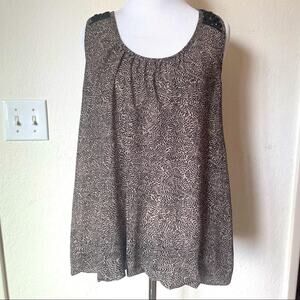 FRENCH CONNECTION Shell Blouse Sleeveless Shoulder Beaded Top Printed Scoop Neck